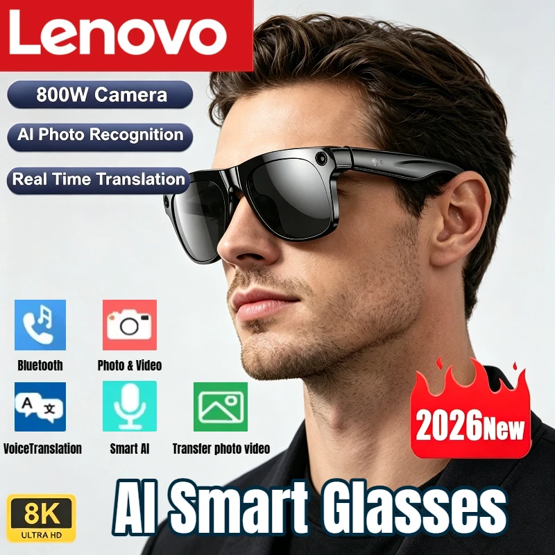 Smart Glasses Lens - レノボAIスマートグラス 8K HD調光多機能Bluetooth通話音声アシスタント音楽プレーヤー翻訳カメラグラス