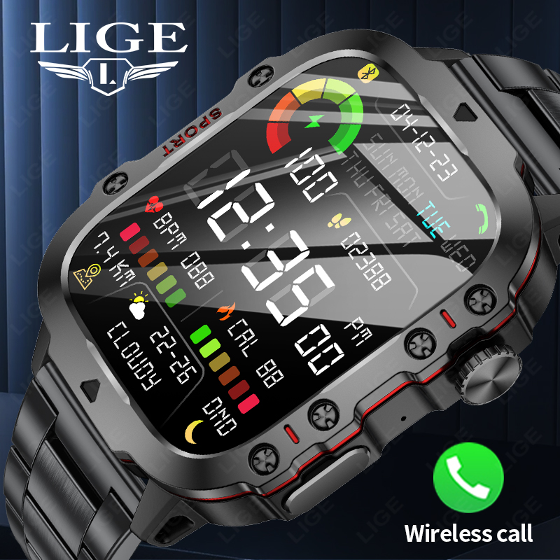 LIGE 新しい男性スマートウォッチ SOS Bluetoo - Fall Detection Watch のレビューと価格